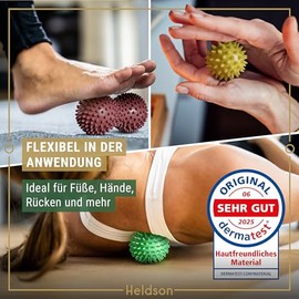 HELDSON Premium Massage Ball Set of 3 Including Peanut Ball - Hedgehog Ball Foot Massage Hard - Nub Ball - Hedgehog Balls Small - Fascia Ball Back - Massage Ball Fascia - Massage Ball Foot - Spiky Ball Nubs