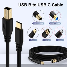 6FT USB B to USB C Printer Cable, USB C MIDI Cable USB Type B Cable Cord Printer Cable to USB C for Yamaha Piano, HP Brother Canon Printer, Scanner, DJ Controller, Keyboard, DAC, Computer, MacBook Pro