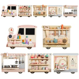 Wooden Sensory Wall Panel for Kids Activity Wall Busy Board with Wooden Toolboxes, Kitchen, Doctor Kit & More! Wall-Mounted Learning Toy for Preschoolers (3+), STEM Play