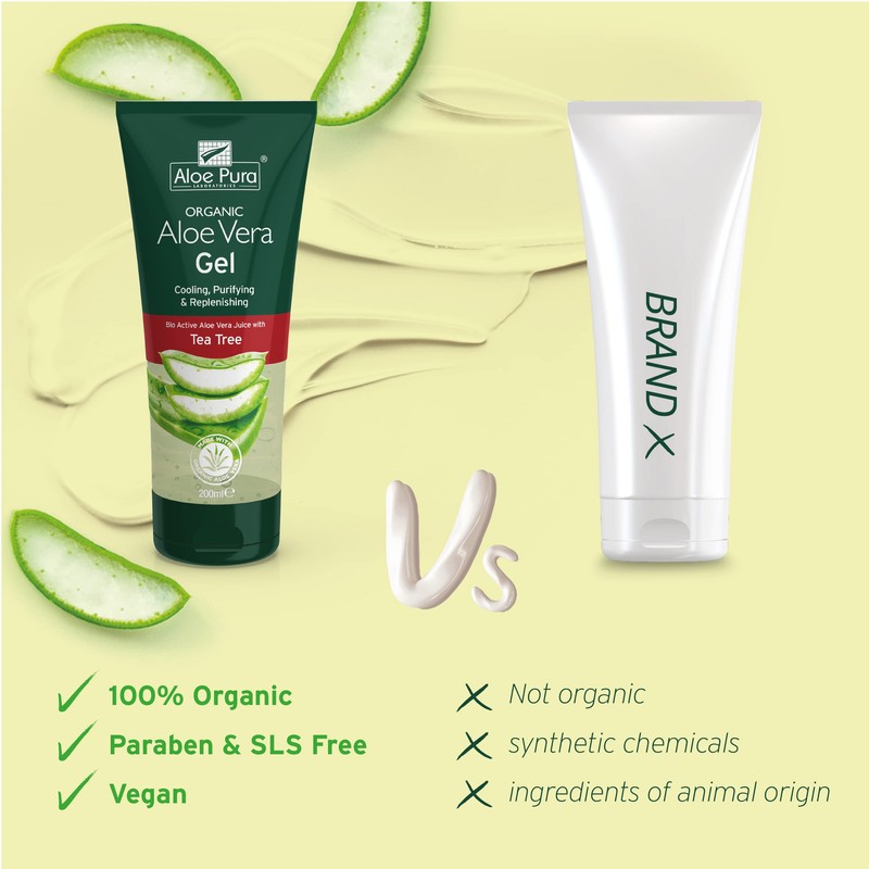 Aloe Pura Organic Aloe Vera Gel with Tea Tree, Natural,
