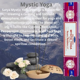 Original Satya Nag Champa Incense Sticks Full Box 12pack for Aromatherapy, Spa, Yoga, Meditation, Healing, Positivity and Relaxation Free Incense Holder (Mystic Yoga)