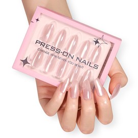 Clear Aurora Press on Nails Medium Almond Fake Nails with Design Shiny Nude Glue on Nails Full Cover Spring Nails Glossy Reusable 30pcs -15Sizes Solid False Nails for Women Girls Manicure