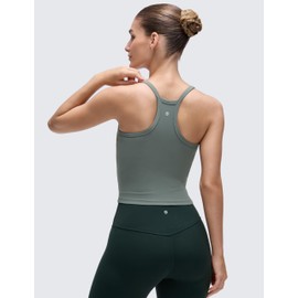 CRZ YOGA Butterluxe Soft Double Lined V Neck Camisole Tops for Women Casual Racerback Yoga Tight Sleeveless Shirts Grey Sage X-Small