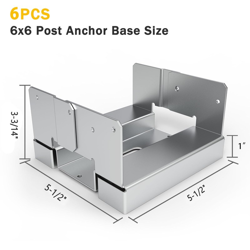 6 pcs 6x6 Post Anchor Base Adjustable Wood Post Brackets,