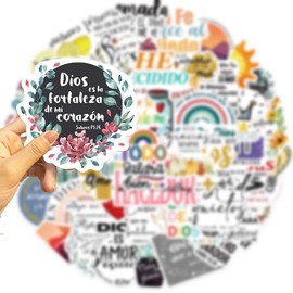 Spanish Bible Aesthetic Stickers, Motivational Christian Jesus Stickers, 50PCS Religious Bible Verse Vinyl Waterproof Stickers for Water Bottle, Laptop, Scrapbook, Journaling Supplies (Bibles)