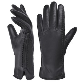 Harssidanzar Womens Winter Warm Lining Lambskin Leather Gloves Touchscreen Texting Warm Driving Gloves HL001CA,Black,Size M