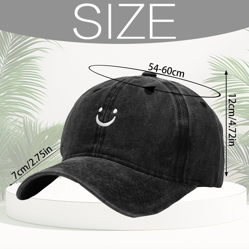WENAUANG Unisex Smiley Face Retro Cotton Baseball Cap, Washed Distressed
