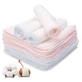 ViEinkaufen 20 Pack Muslin Face Cloths For Baby 100% Cotton Muslin Cleansing Cloths Reusable For Makeup Removal,Baby Facial Cleaning and Bibs