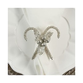 Occasion Gallery Silver-Tone 70% Glass Beads, 30% Iron Candy Cane Special Occasion Holiday Dinner Napkin Ring (4 Pieces)