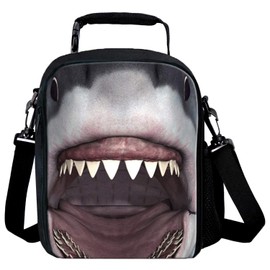 7-Mi KIds Insulated Lunch Bags For Food Children 3D Shark Lunch Tote Box Meals With Shoulder Adjustable Strap And Water Bottle Holder
