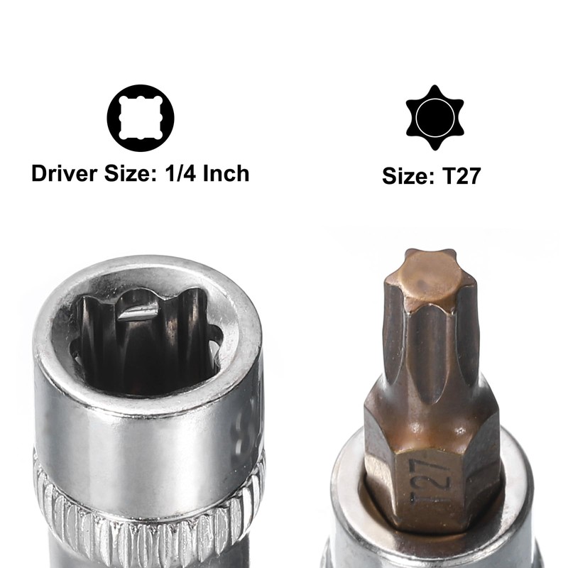 sourcing map 5pcs 1/4" Drive x T27 Torx Bit Socket,
