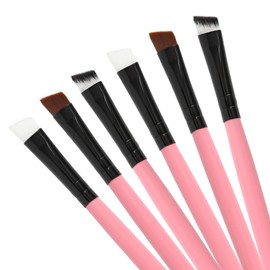 Urtlia Angled Fine Eyeliner Brush， Professional Precision Thin Point Liner Makeup Brushes Set Eye Makeup Tool-Pink(6Pcs)