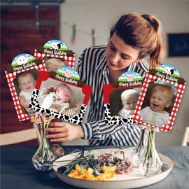 Big Dot of Happiness Farm Animals - Barnyard Birthday Party Picture Centerpiece Sticks - Photo Table Toppers - 15 Pieces