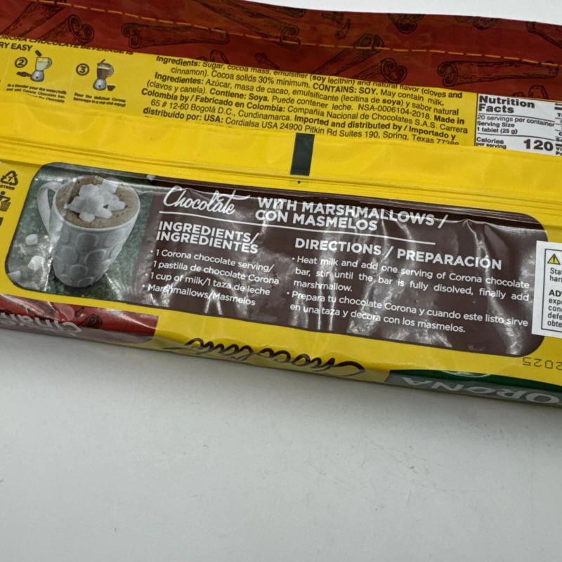 Corona Colombian Corona Tradicional Hot Chocolate Cloves Cinnamon bar 500g