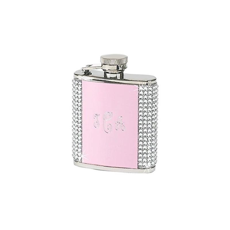Petite White Crystaled Pink Pocket Flask (Engravable)