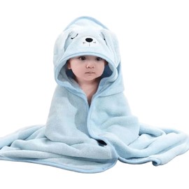 Silver & Style Baby Hooded Animal Newborn Blanket Plush Microfiber (Dog, Blue)