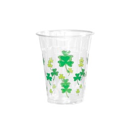 Party Essentials Soft Plastic Printed Party Cups, Shamrocks/Clovers, 12 oz, 60-Count