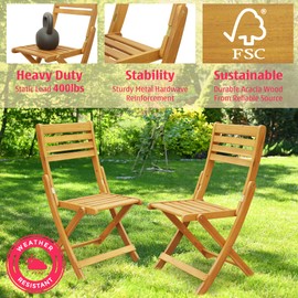Tranquillo Anya Acacia Wood Folding Chairs Set of 2 – 400lbs Capacity, No Assembly Needed, Indoor & Outdoor Wooden Foldable Dining Chairs, Space-Saving & Portable Design for Home & Events