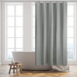 Furlinic Shower Curtain 71x60 Waterproof Mould Resistant Grey Weighted Fabric Curtains for Bathtub Bathroom Wetroom 150x180cm Set with 10 ADS Hooks.