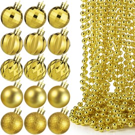 Jenaai 34 Pcs Christmas Balls Ornaments with 26 Feet Beads Decorations for Christmas Tree Small Hanging Ball and Bead Decorations for Xmas Christmas Wedding Party (Gold)
