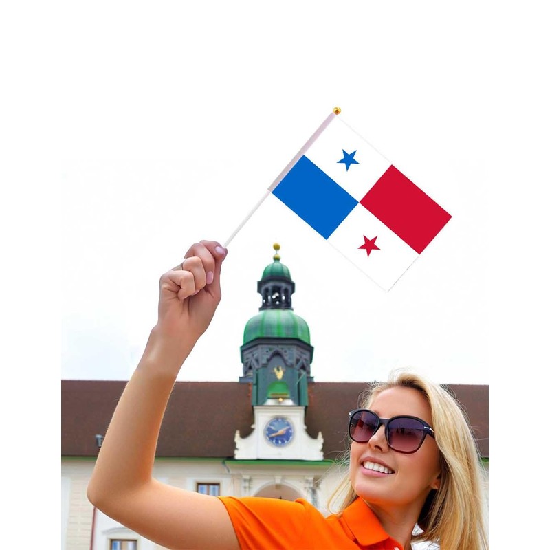 25 Packs Small Panama Flags on Handheld Stick，Miniature Panamanian Flag