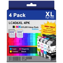BINKSYLER LC406XL Ink Cartridges High Yield for Brother LC406 XL MFC-J4335DW MFC-J4535DW MFC-J4345DW MFC-J5855DW MFC-J6955DW Printer (BK/C/M/Y) 4 Pack