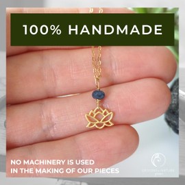 Designs by Nature Gems Handmade Women’s Sapphire Lotus Charm Necklace 18 inch Chain Gold Filled, September Birthstone