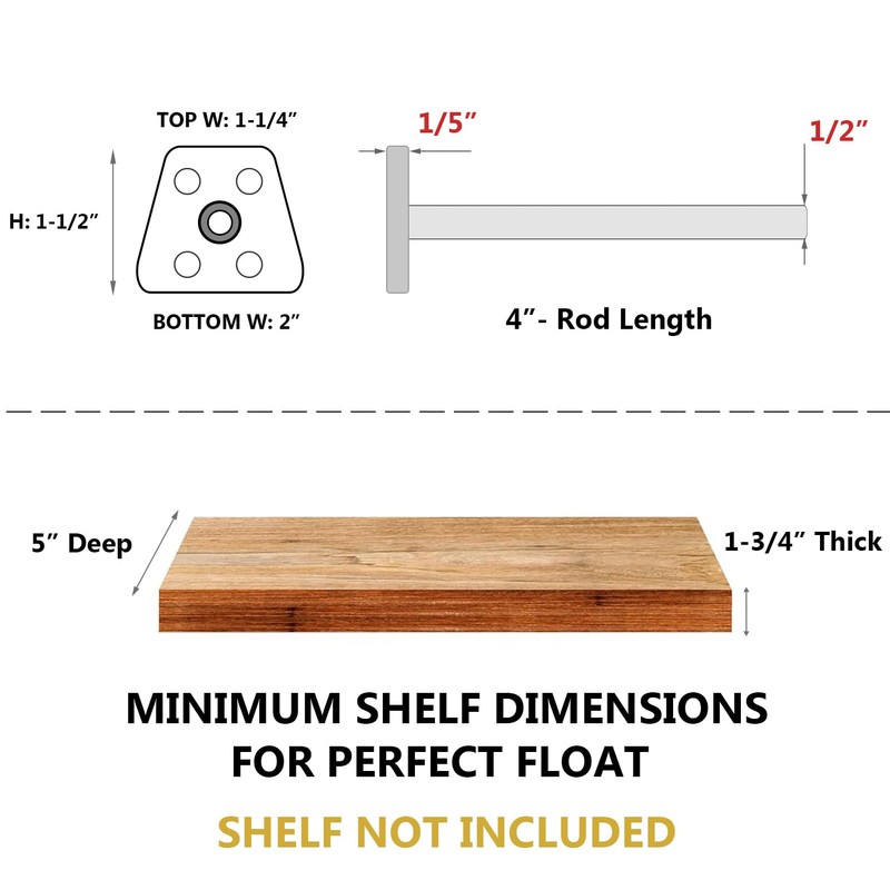 NEODROP 4-Pack 4 Inch Hidden Floating Shelf Bracket, Heavy Duty