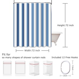 Emvency Shower Curtain Abstract Classic Blue and White Stripe Graphic Modern Waterproof Polyester Fabric 72 x 72 inches Set with Hooks