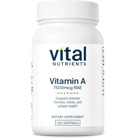 Vital Nutrients Vitamin A 7500mcg RAE | Immune Support, Vision, Skin & Cellular Health Supplement | Non-GMO, Gluten-Free, Dairy-Free, Soy-Free | 100 Capsules