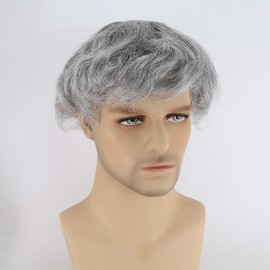 Zigzag Hair- Peluca gris para hombres de 8 x 10 pulgadas Peluca de cabello humano para hombres 1B Mix 80% cabello gris Peluca de repuesto fina mono para hombres (1B Mix 80% gris)