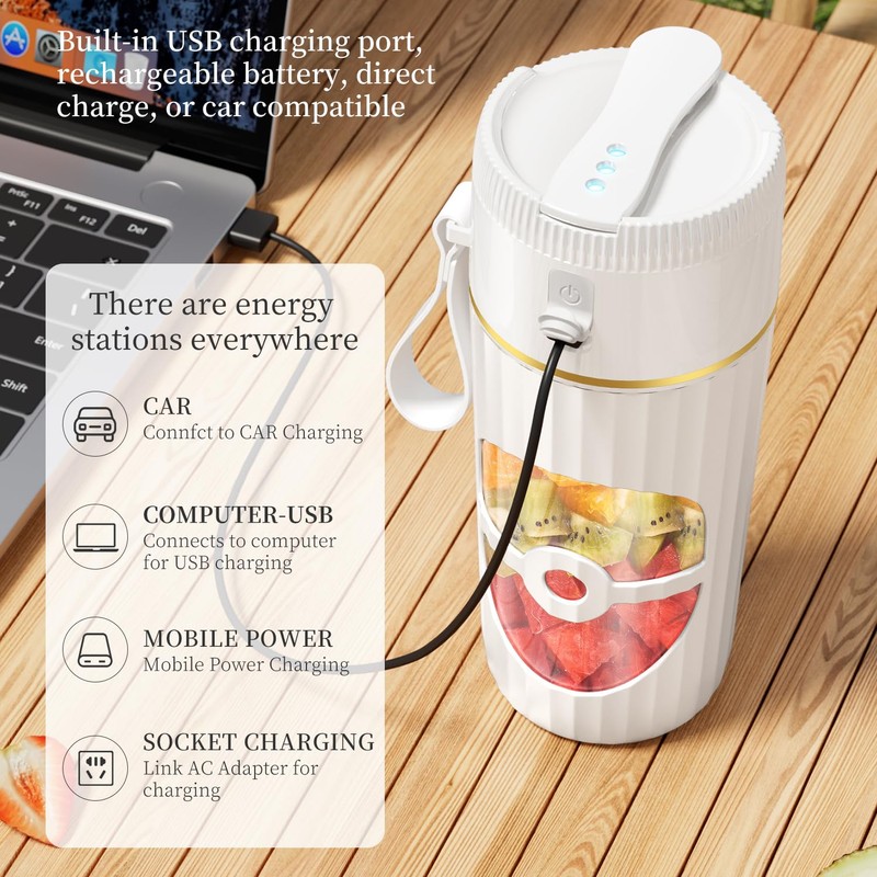 Glass USB-C Portable Blender - 8-Blade Cordless Smoothie Maker &