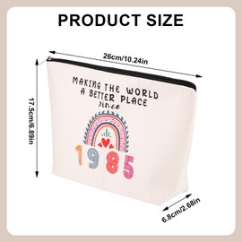 40th Birthday Gifts Women, 1985 Birthday Cosmetic Bag 40 Year Old Birthday Gifts Linen Travel Makeup Bags with Zipper Design for Mom Aunt Best Friend