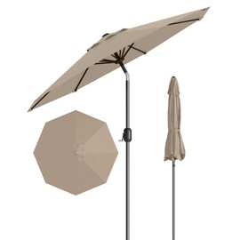 GarveeLife 10FT Outdoor Patio Umbrella, Outdoor Table Umbrella, Market Umbrella with Push Button Tilt and Crank, 8 Sturdy Ribs UV Protection Waterproof for Garden, Deck, Backyard, Pool (Light Tan)