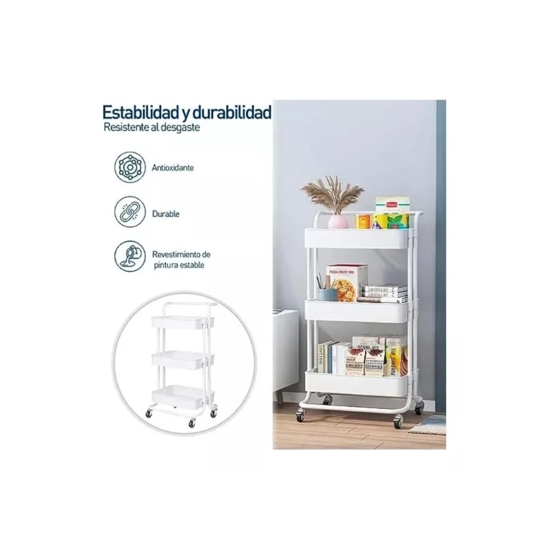 KyomiHome Carrito Organizador Estante Multiusos 3 Niveles Ruedas 360
