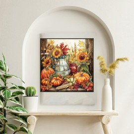 Fall Diamond Painting Kits for Adults Beginners, 5D DIY Diamond Art Kit, Full Round Drill Gem Crafts, Pumpkin Sunflower Diamonds Dot Paint with Numbers Mosaic Arts Craft, Home Decor 11.8x11.8Inch