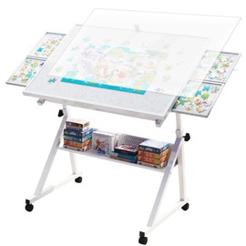 Qiaoxuan Jigsaw Puzzle Table With Legs, 1500 Piece Board for Adults, 35"x26" Adjustable Portable on Wheels, 4 Drawers & Cover, Birthday Gift for Mom