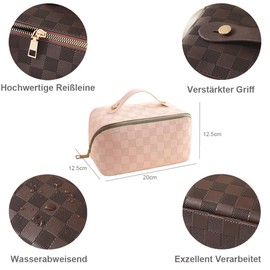 CetthooFazay Large Capacity Cosmetic Bag, Portable Travel Make Up Bag, Waterproof PU Leather Makeup Bag, with Transparent Divider and Handle, 18th Birthday Girls, Multiple Compartment Design (Pink)