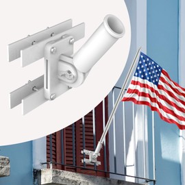 wuutyty NO Drilling Flagpole Mount Fit for Balcony Railing - Flag Pole Holder Perfect for Porch & Fence - fit Round and Square Railing-for 1 inch or thinner flagpole (White)