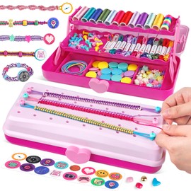 Friendship Bracelet Making Kit with Storage Box,DIY String Bracelet Arts and Craft for Girls Aged 8-12,Kids' Travel Activity Toy Set,Easter Birthday Gifts for Ages 6 7 8 9 10 11 12 Year Old Rose