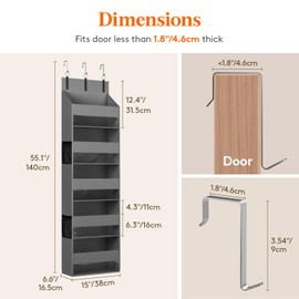 Lifewit Lifewit 1 Pack Over the Door Organizer, 5 Shelf Clear Window Hanging Storage with 4 Mesh Side Pockets, Anti Tilt 40 lbs Load Behind Door for Pantry, Nursery, Bathroom, Bedroom, Kitchen, Dorm, Grey