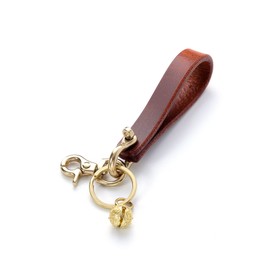 IJUN Nume Leather Key Chain, Genuine Leather, Key Ring, Belt Loop, Brass, Tiger Bells, Italy, Hand Burnished, Vegetable Tanned Leather, Braun