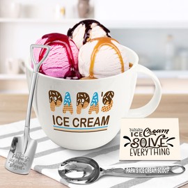 Tom Boy Papa Gifts - Christmas Papa Gifts, Papa/Dad's Gift Set Ice Cream Bowl with Scoop&Shovel Spoon, Papa’s Ice Cream Cereal Bowl Present from Grandchildren, Ideal Christmas Birthday Gift