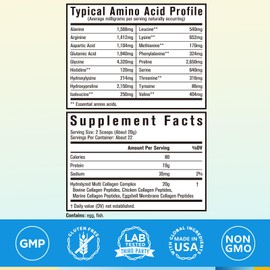 Terranics Terranics Multi Collagen Peptides Powder, 1lb, 20g Per Serving, Hydrolyzed Collagen Type I II III V X, Bovine Marine Chicken & Eggshell, No Sugar, Keto, Beauty & Movements Support, Unflavored, 16oz