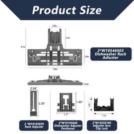 JESE W10546503 WPW10546503 Dishwasher Top Rack Adjuster Kit Fits for Kitchene.aid Ken.more Whirl.pool Dishwasher Rack Adjuster Replacement Parts with W10195840 & W10195839 & W10250160 Part, 8 pcs