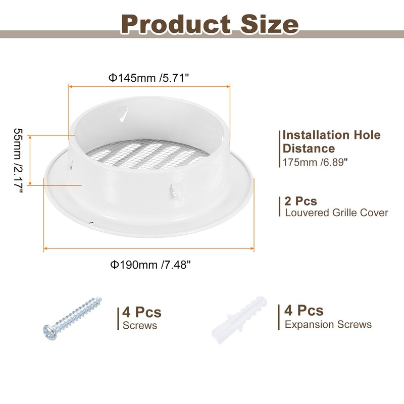 sourcing map 2 Pcs Stainless Steel Air Vents, 5.7 Inch