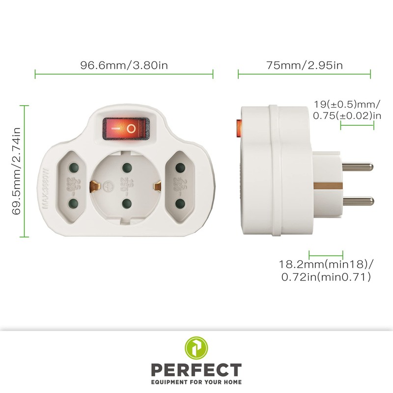 Multiple Socket with On/Off Switch, Socket Adapter, 1 x Type