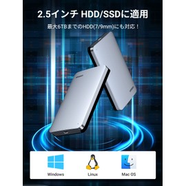 UGREEN 2.5 Inch Hard Drive Case, USB C 3.1 Gen 2 Connection Standards, HDD/SSD Case, SATA 3.0, UASP Compatible, 6 Gbps High Speed Transfer Rate, External Case, Up to 6TB Capacity, 0.3 inch (9.5 mm) / 0.3 inch (7 mm) Thick, HDD Compatible, Aluminum SSD, H