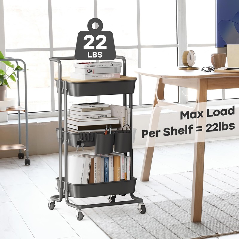 DTK 3 Tier Rolling Cart Uility Cart with Cover Board,