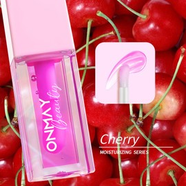 ONMAY Hydrating Plumping Lip Gloss with Hyaluronic Acid & Vitamin E - No Burning Sensation Lip Oil for Moisturizing, Nourishment & Fuller Lips-Cruelty Free(cherry, 5ml)